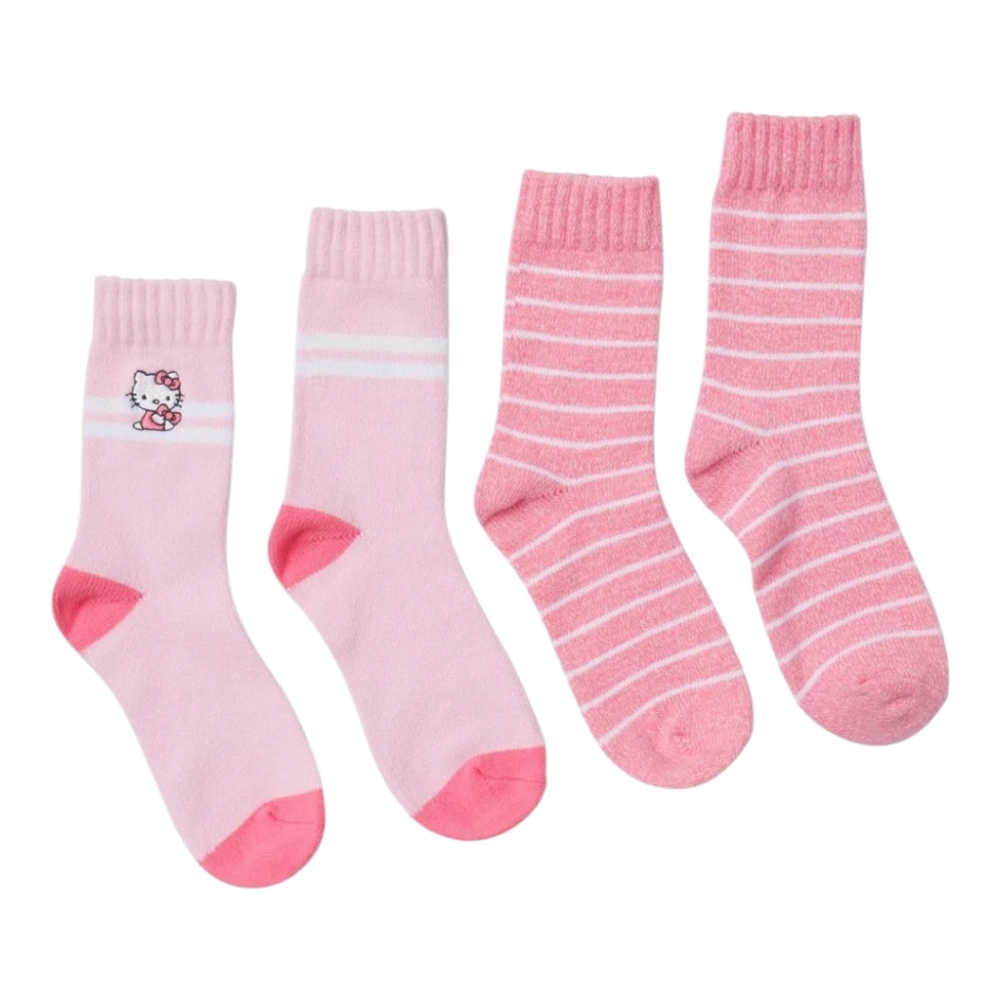 NWT Sanrio Hello Kitty Pink Stripe Cozy Crew Socks – 2 Pair Set - Picture 2 of 8
